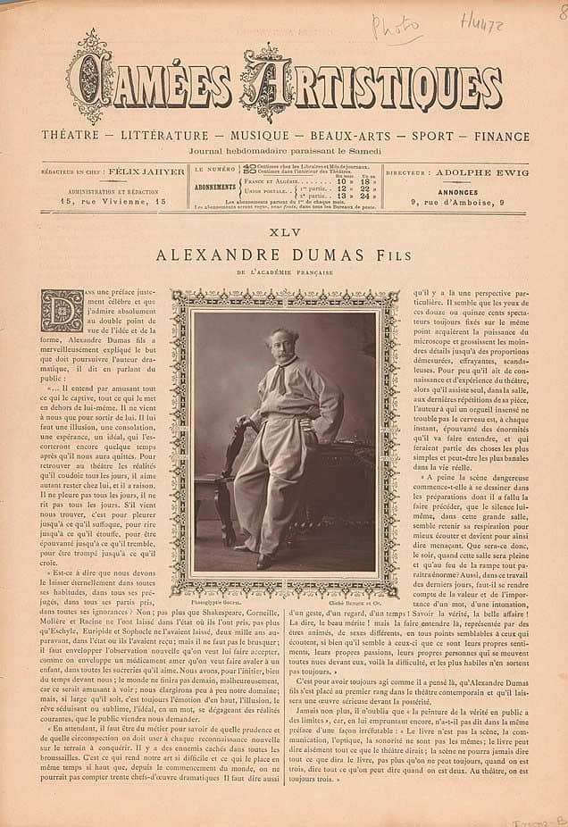 Портрет Александра Дюма-сына в газете тех времен