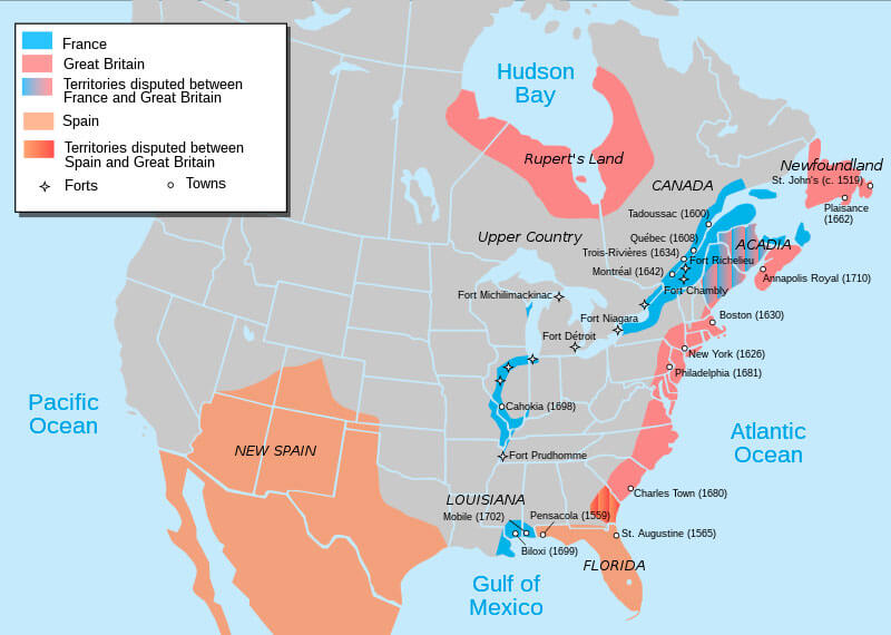 Карта европейской оккупации Северной Америки после окончания Войны королевы Анны Карта европейской оккупации Северной Америки после окончания Войны королевы Анны